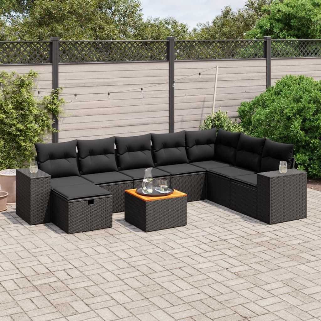 8721102523014_m_en_hd_1 vidaXL 9 Piece Garden Sofa Set with Cushions Black Poly Rattan - Image 1