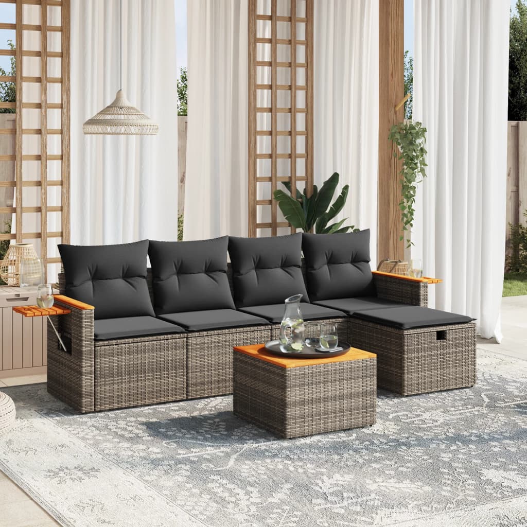 8721102526077_m_en_hd_1 vidaXL 6 Piece Garden Sofa Set with Cushions Grey Poly Rattan - Image 1