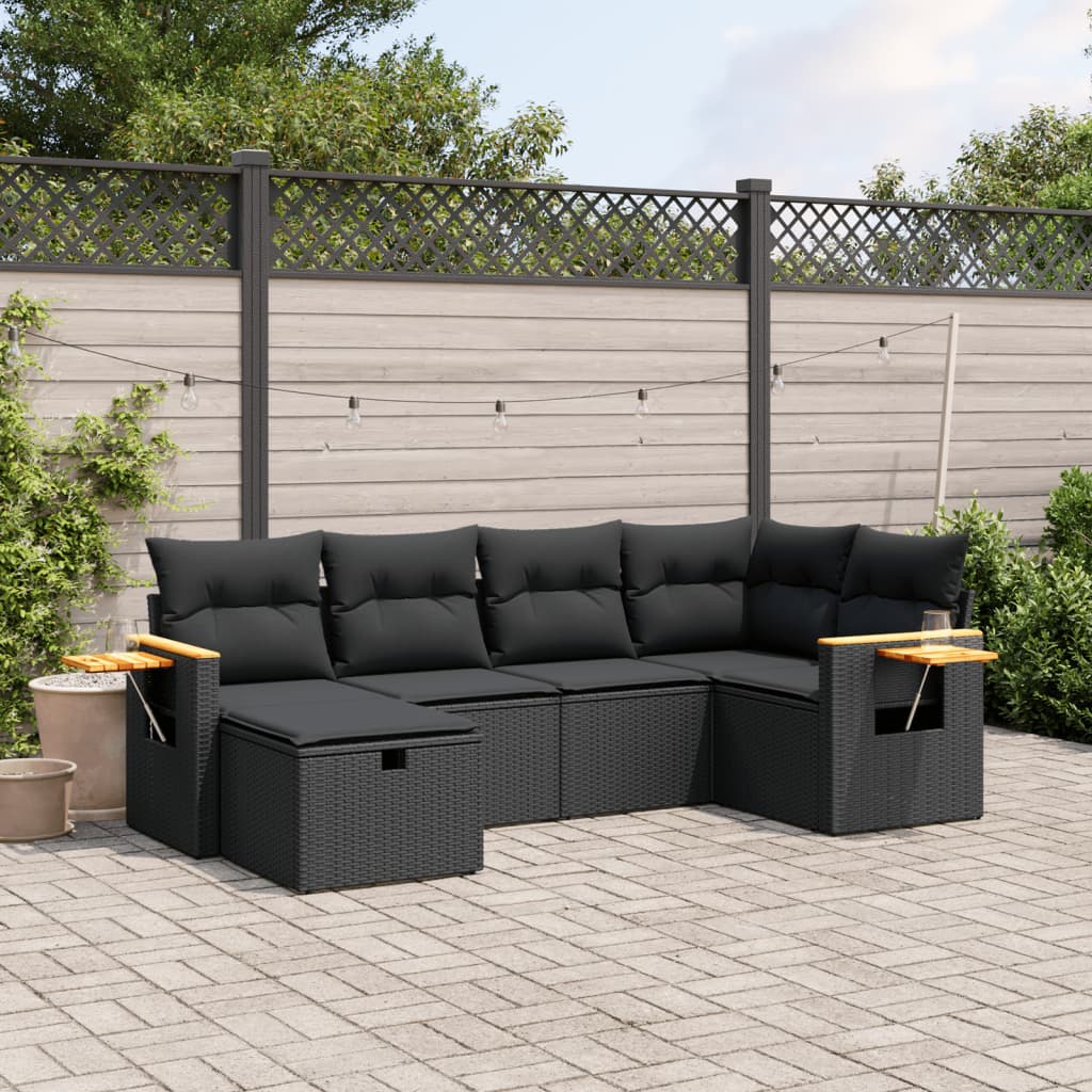 8721102526091_m_en_hd_1 vidaXL 6 Piece Garden Sofa Set with Cushions Black Poly Rattan - Image 1