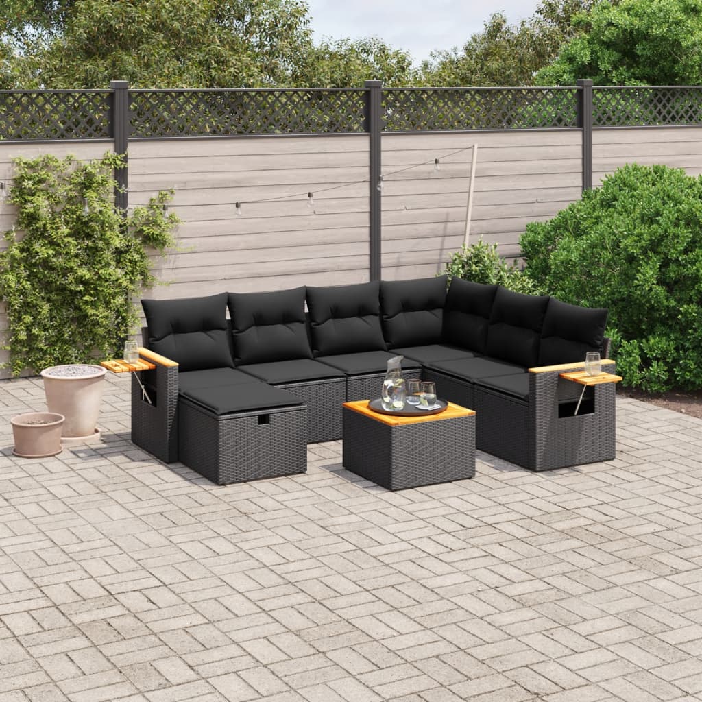 8721102526442_m_en_hd_1 vidaXL 8 Piece Garden Sofa Set with Cushions Black Poly Rattan - Image 1