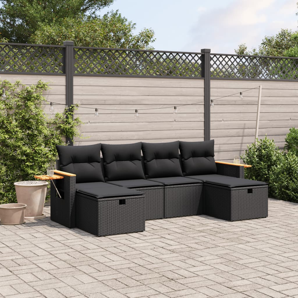 8721102526510_m_en_hd_1 vidaXL 6 Piece Garden Sofa Set with Cushions Black Poly Rattan - Image 1