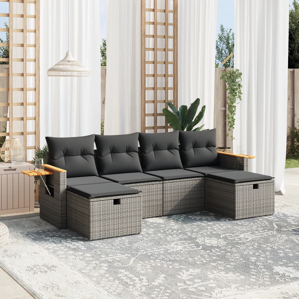 8721102526565_m_en_hd_1 vidaXL 6 Piece Garden Sofa Set with Cushions Grey Poly Rattan - Image 1