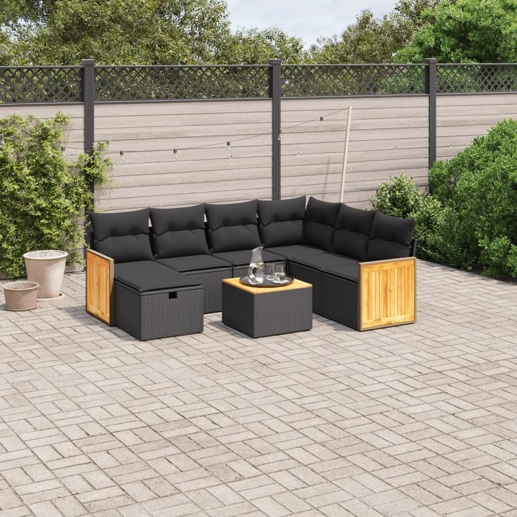 vidaXL 8 Piece Garden Sofa Set with Cushions Black Poly Rattan