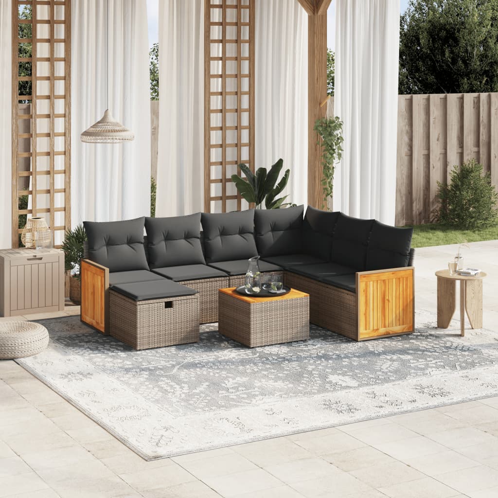 vidaXL 8 Piece Garden Sofa Set with Cushions Grey Poly Rattan