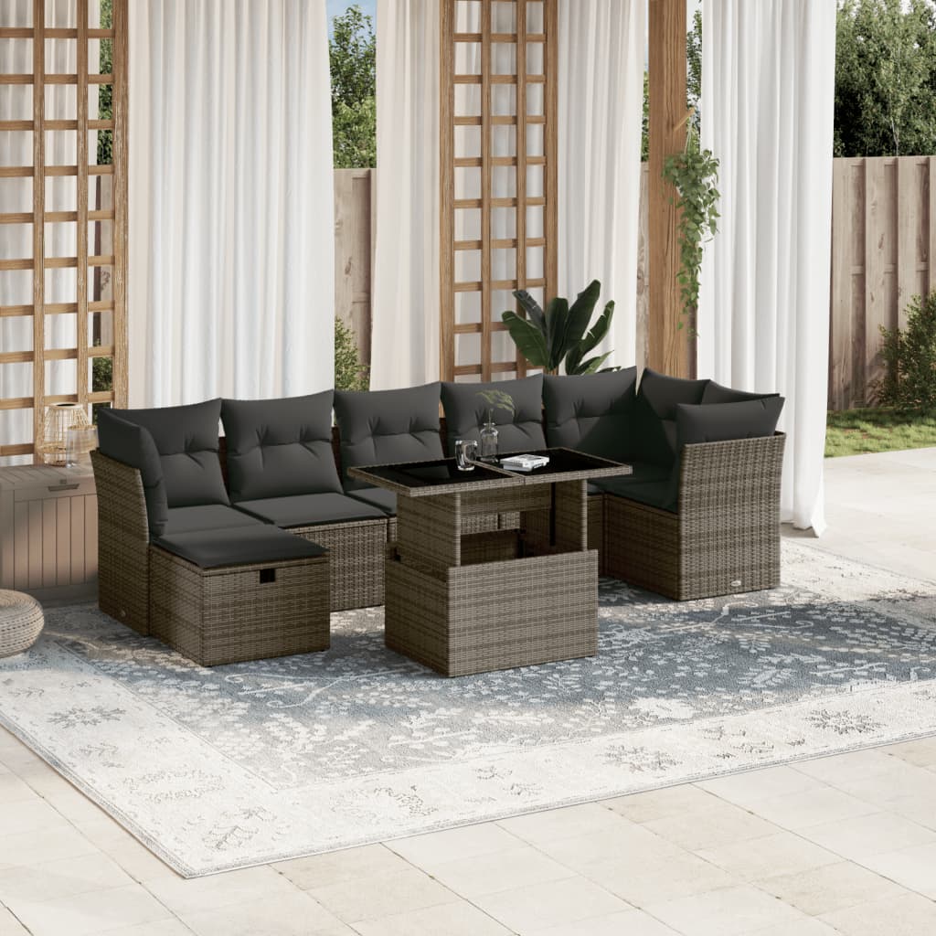 8721102535840_m_en_hd_1 vidaXL 8 Piece Garden Sofa Set with Cushions Grey Poly Rattan - Image 1