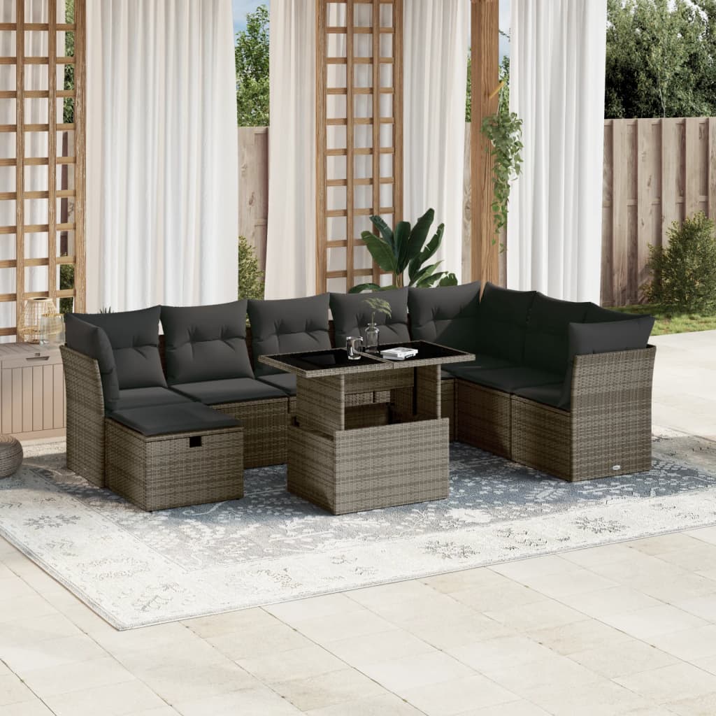 8721102536243_m_en_hd_1 vidaXL 9 Piece Garden Sofa Set with Cushions Grey Poly Rattan - Image 1