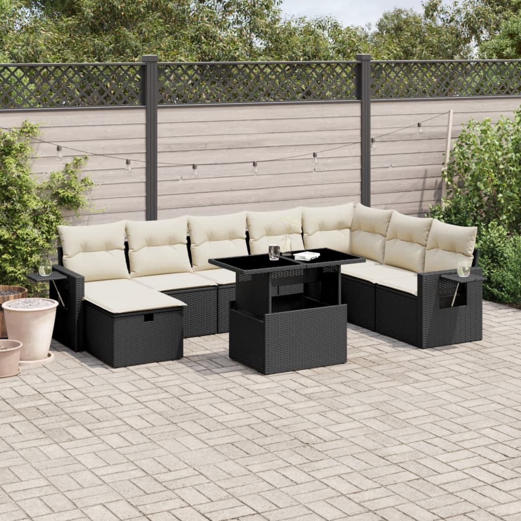 8721102539404_m_en_hd_1 vidaXL 9 Piece Garden Sofa Set with Cushions Black Poly Rattan - Image 1
