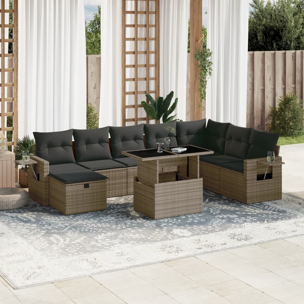 8721102539442_m_en_hd_1 vidaXL 9 Piece Garden Sofa Set with Cushions Grey Poly Rattan - Image 1