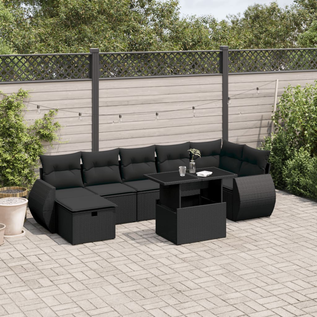 8721102540592_m_en_hd_1 vidaXL 8 Piece Garden Sofa Set with Cushions Black Poly Rattan - Image 1