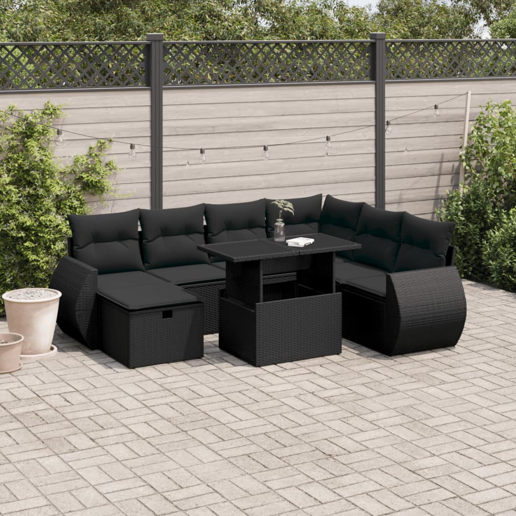 8721102540691_m_en_hd_1 vidaXL 8 Piece Garden Sofa Set with Cushions Black Poly Rattan - Image 1