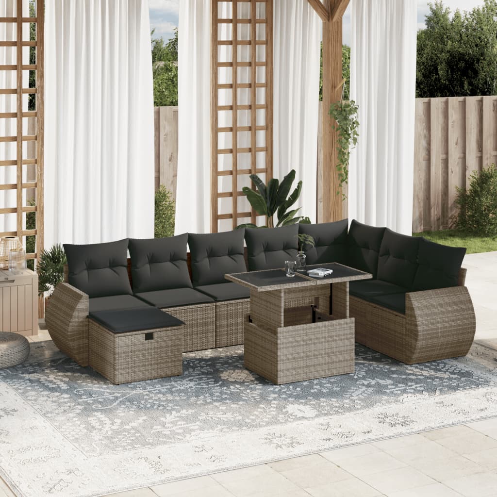 8721102541049_m_en_hd_1 vidaXL 9 Piece Garden Sofa Set with Cushions Grey Poly Rattan - Image 1
