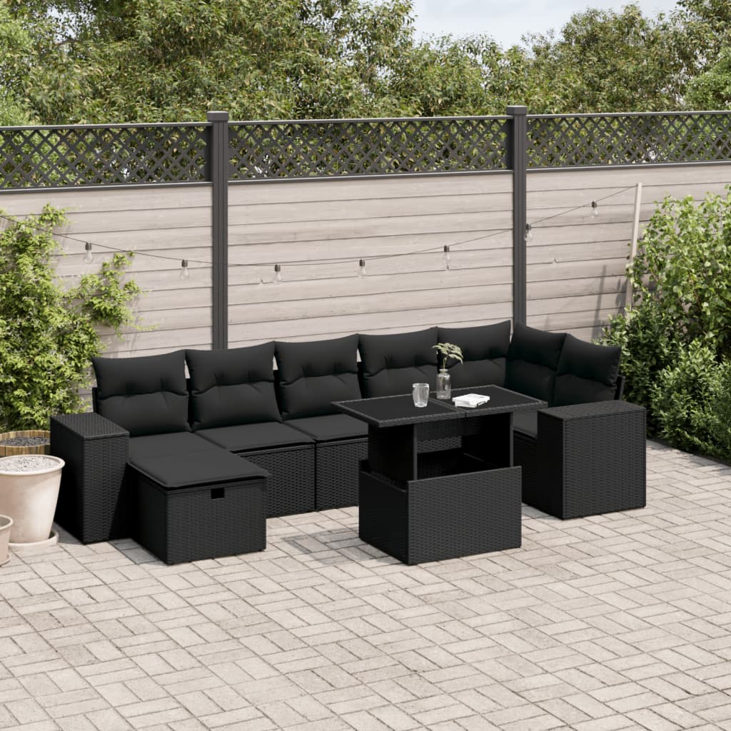 8721102542190_m_en_hd_1 vidaXL 8 Piece Garden Sofa Set with Cushions Black Poly Rattan - Image 1