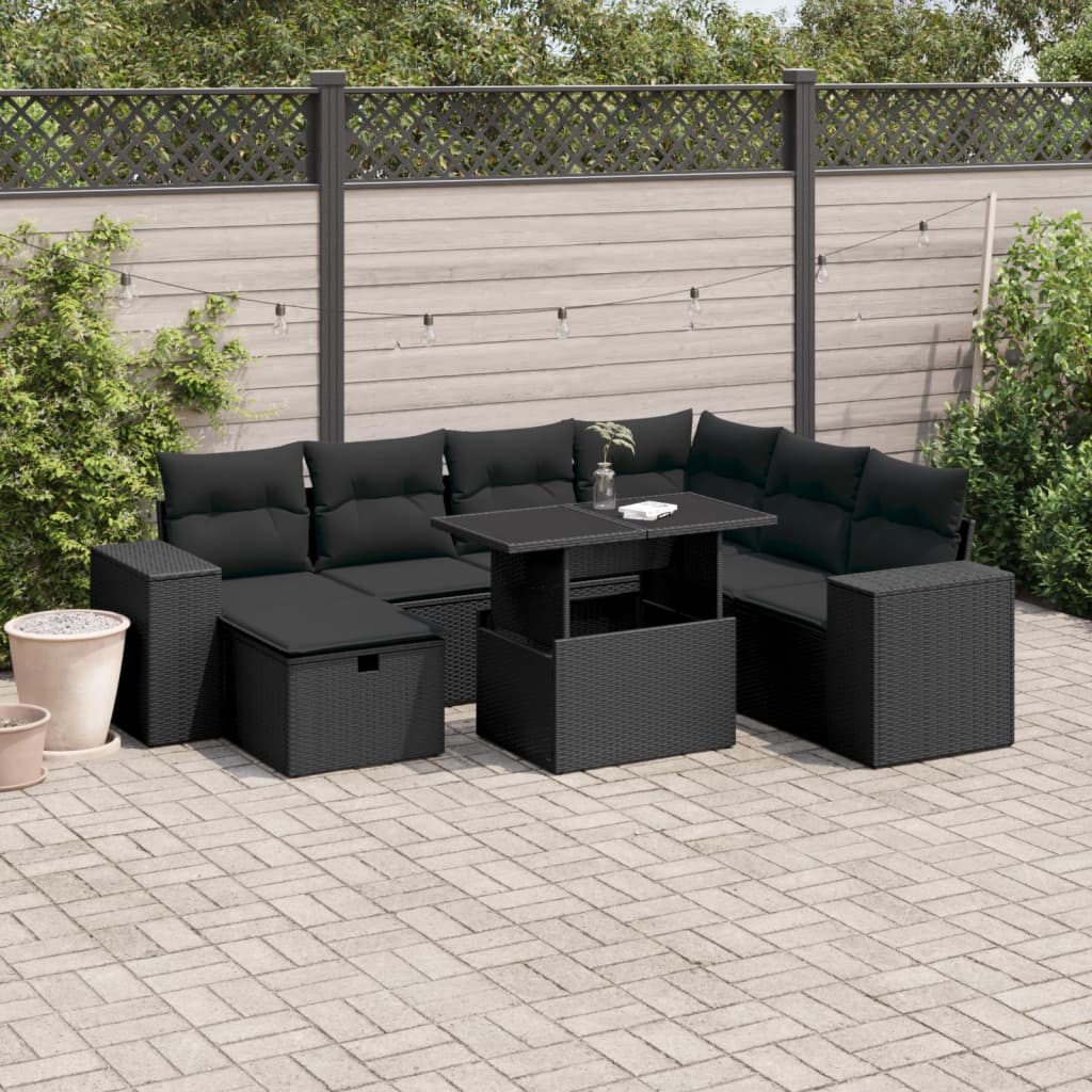 8721102542299_m_en_hd_1 vidaXL 8 Piece Garden Sofa Set with Cushions Black Poly Rattan - Image 1