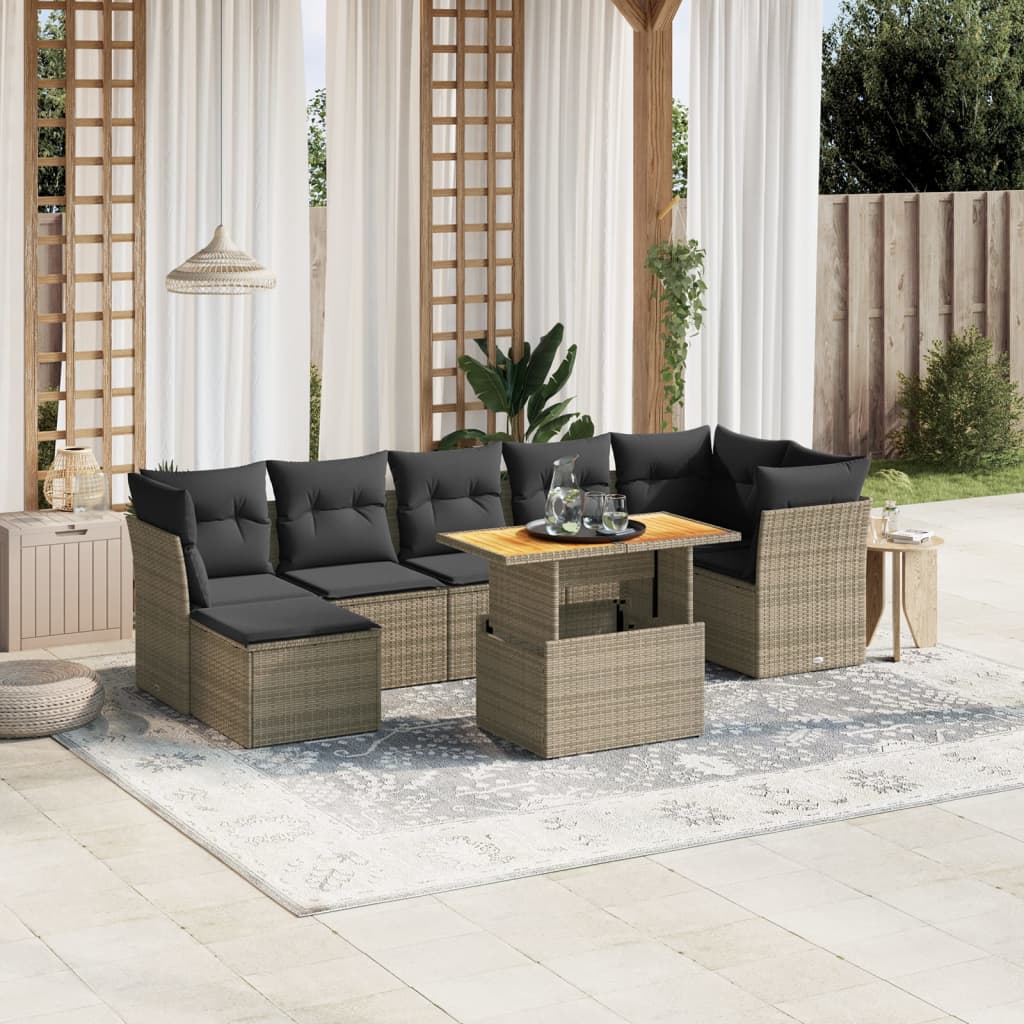 8721102544033_m_en_hd_1 vidaXL 8 Piece Garden Sofa Set with Cushions Grey Poly Rattan - Image 1