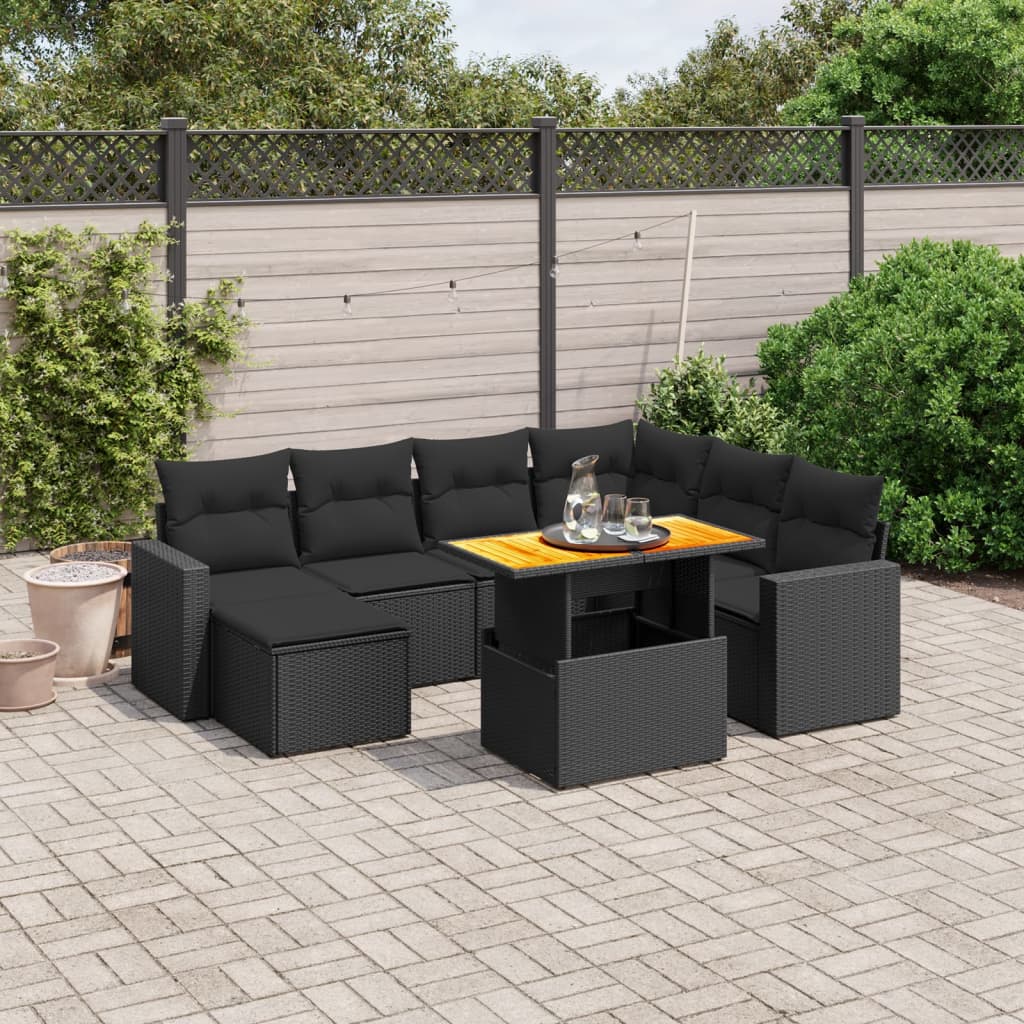 8721102545177_m_en_hd_1 vidaXL 8 Piece Garden Sofa Set with Cushions Black Poly Rattan - Image 1