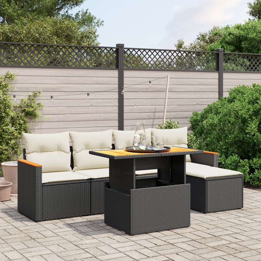 8721102549458_m_en_hd_1 vidaXL 6 Piece Garden Sofa Set with Cushions Black Poly Rattan - Image 1
