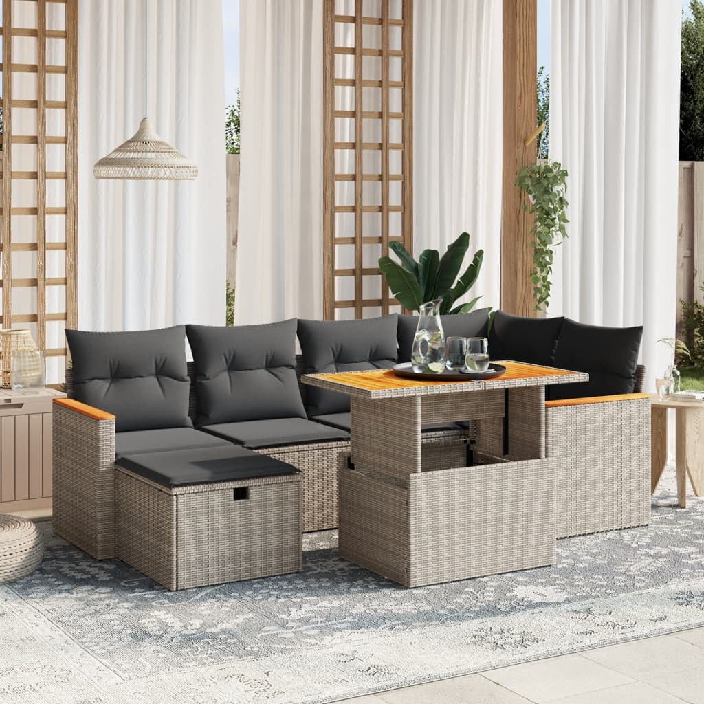 vidaXL 7 Piece Garden Sofa Set with Cushions Grey Poly Rattan