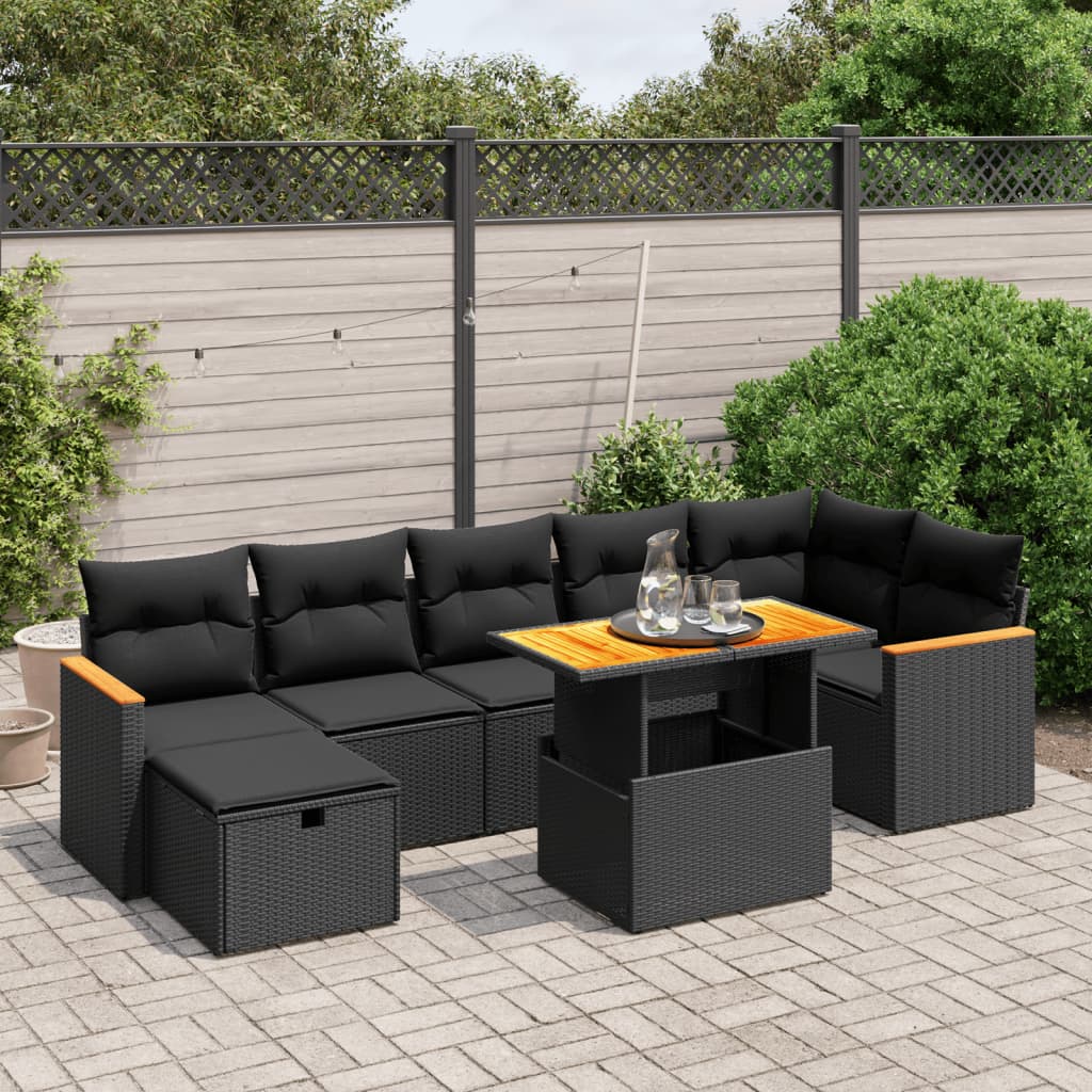 vidaXL 8 Piece Garden Sofa Set with Cushions Black Poly Rattan