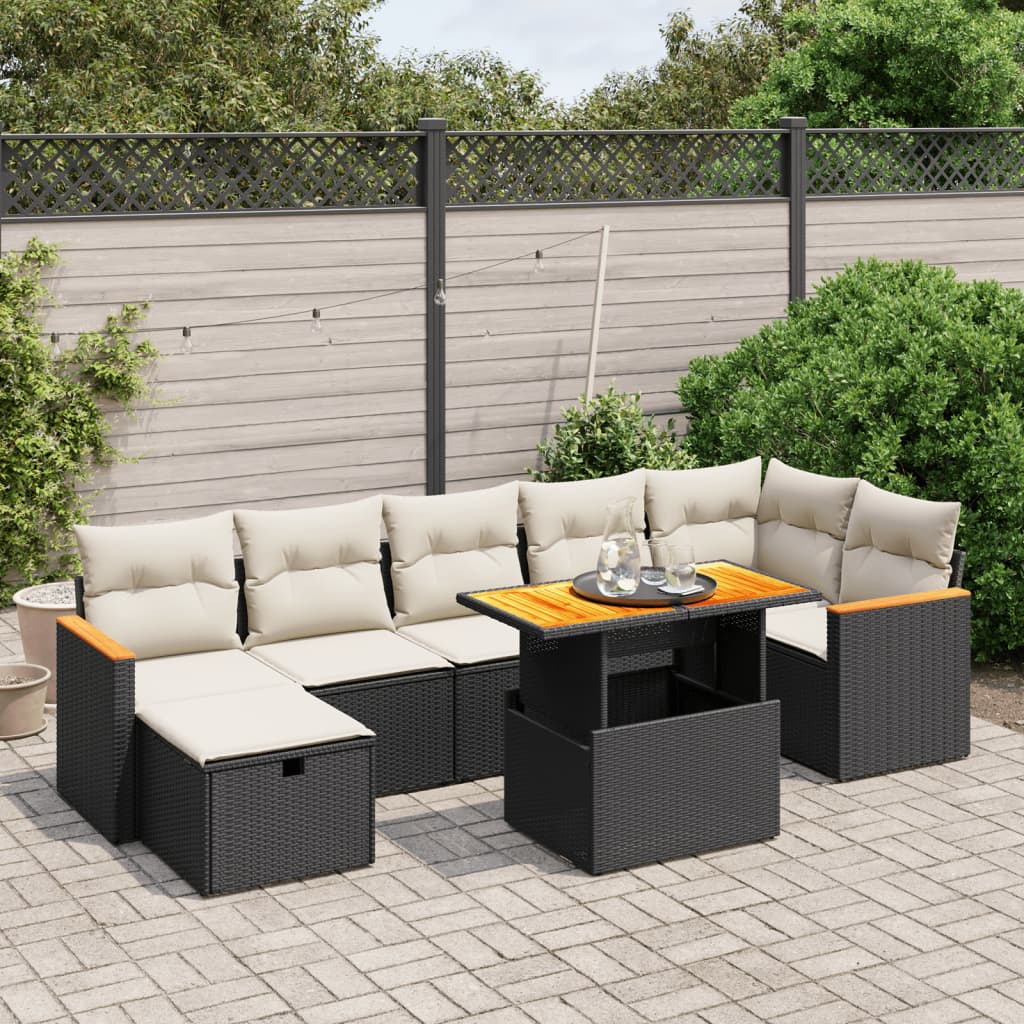 vidaXL 8 Piece Garden Sofa Set with Cushions Black Poly Rattan