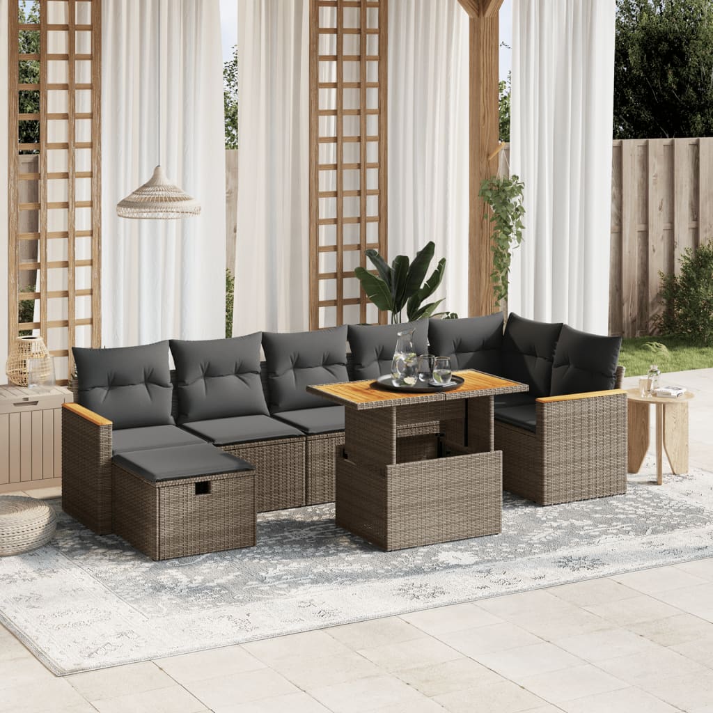 vidaXL 8 Piece Garden Sofa Set with Cushions Grey Poly Rattan