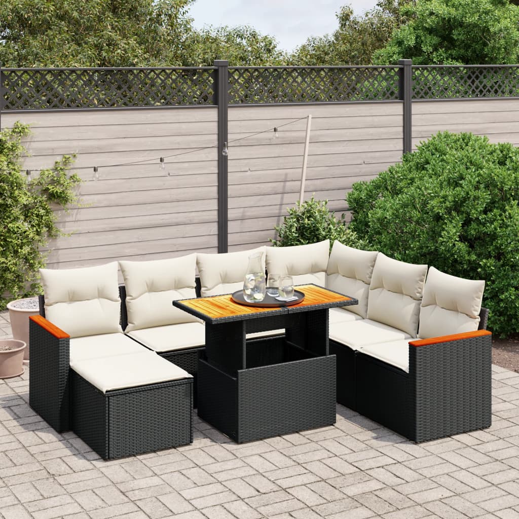 vidaXL 8 Piece Garden Sofa Set with Cushions Black Poly Rattan