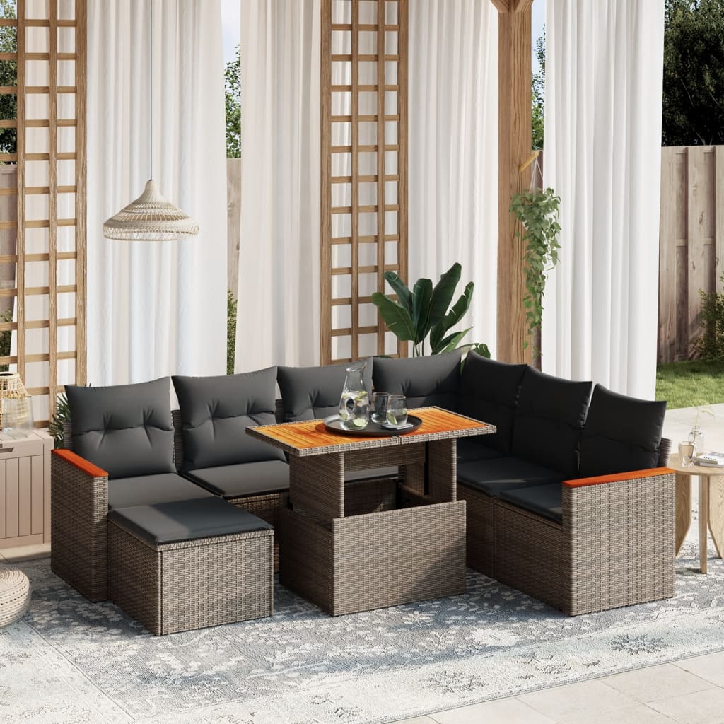 vidaXL 8 Piece Garden Sofa Set with Cushions Grey Poly Rattan