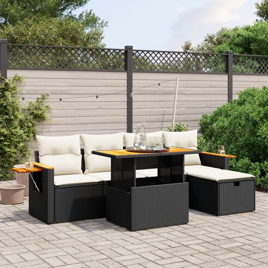 vidaXL 6 Piece Garden Sofa Set with Cushions Black Poly Rattan