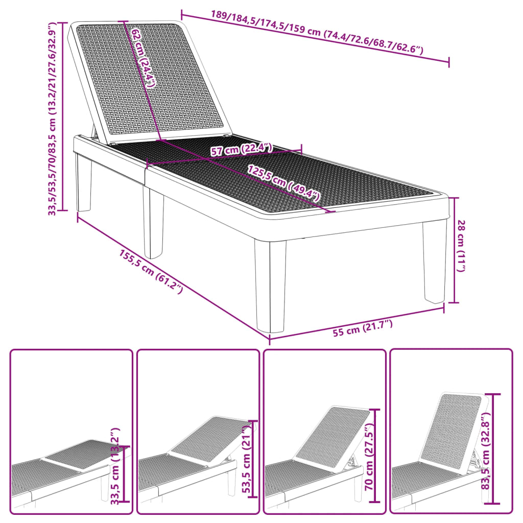 8721102554322_g_en_hd_10 vidaXL 4-Way Height Adjustable Sun Lounger 155.5x57x28 cm Polypropylene - Image 12