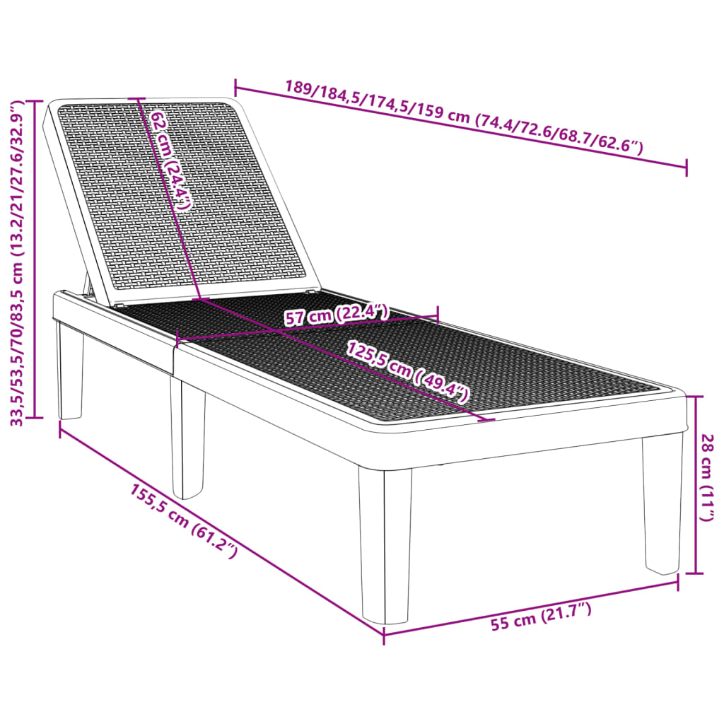 8721102554322_g_en_hd_9 vidaXL 4-Way Height Adjustable Sun Lounger 155.5x57x28 cm Polypropylene - Image 11