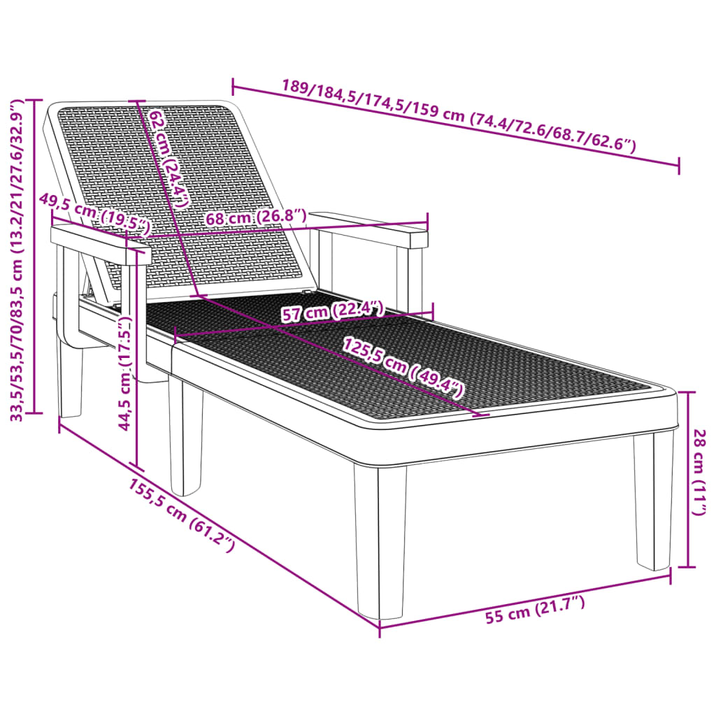 8721102554346_g_en_hd_9 vidaXL 4-Way Height Adjustable Sun Lounger 155.5x57x28 cm Polypropylene - Image 11