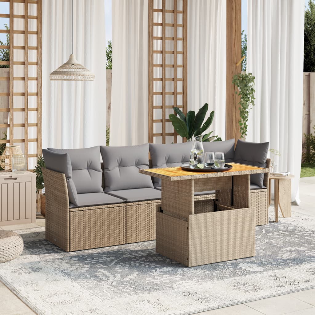 8721102554582_m_en_hd_1 vidaXL 5 Piece Garden Sofa Set with Cushions Beige Poly Rattan - Image 1