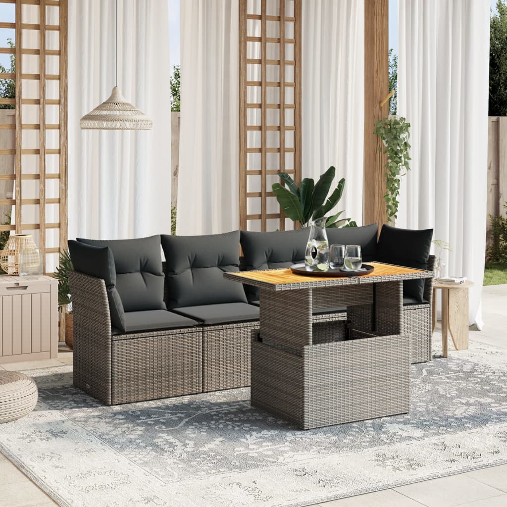 8721102554599_m_en_hd_1 vidaXL 5 Piece Garden Sofa Set with Cushions Grey Poly Rattan - Image 1