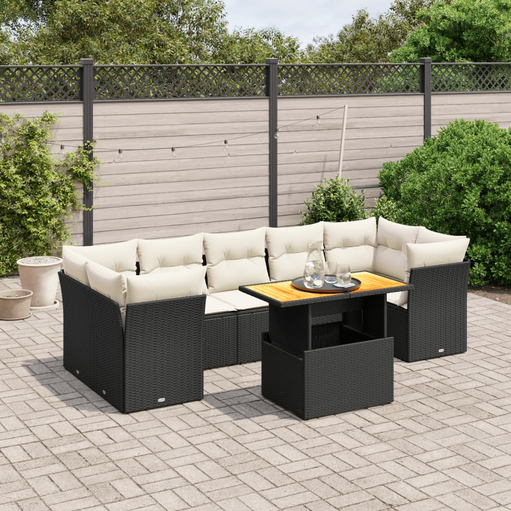 8721102554902_m_en_hd_1 vidaXL 8 Piece Garden Sofa Set with Cushions Black Poly Rattan - Image 1