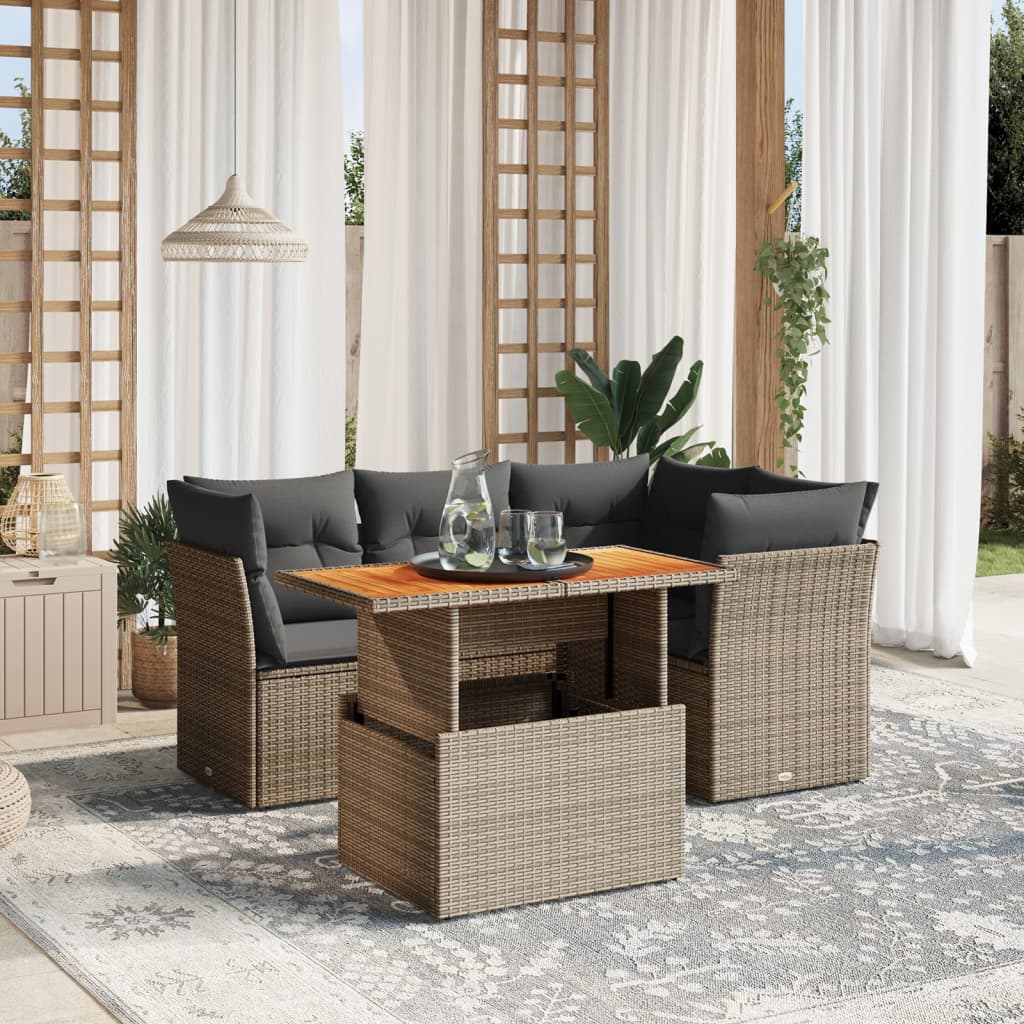 8721102556067_m_en_hd_1 vidaXL 5 Piece Garden Sofa Set with Cushions Grey Poly Rattan - Image 1