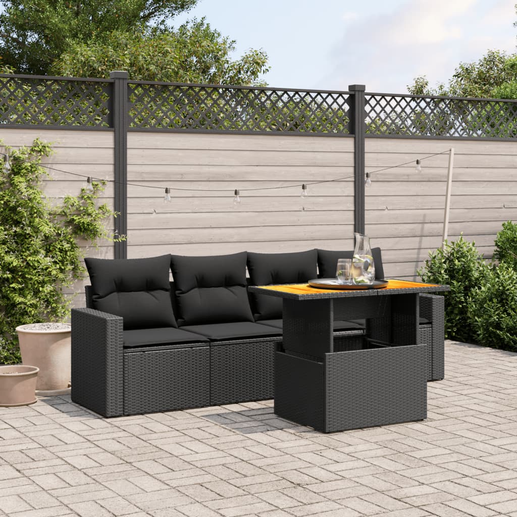 8721102559792_m_en_hd_1 vidaXL 5 Piece Garden Sofa Set with Cushions Black Poly Rattan - Image 1