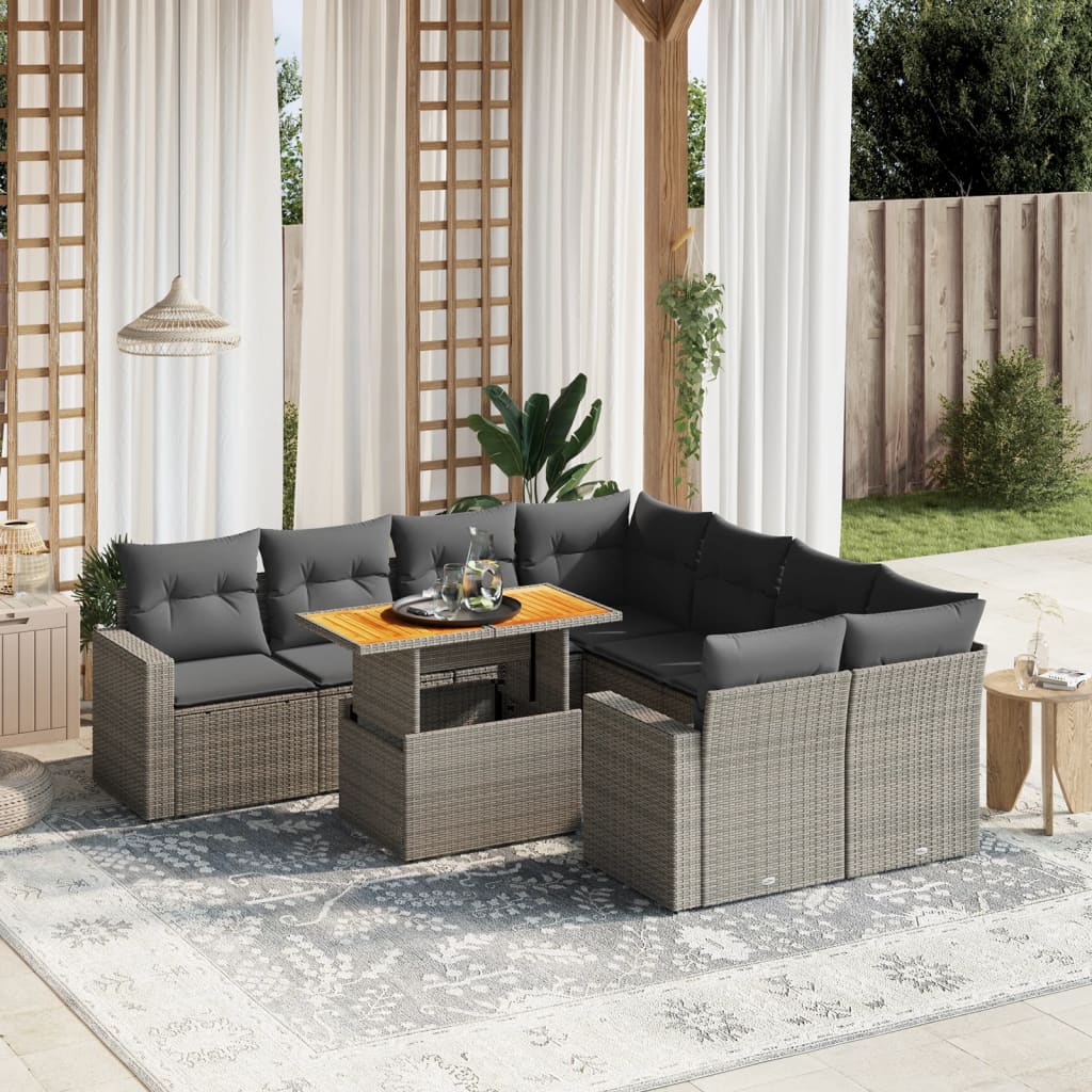 8721102560330_m_en_hd_1 vidaXL 9 Piece Garden Sofa Set with Cushions Grey Poly Rattan - Image 1
