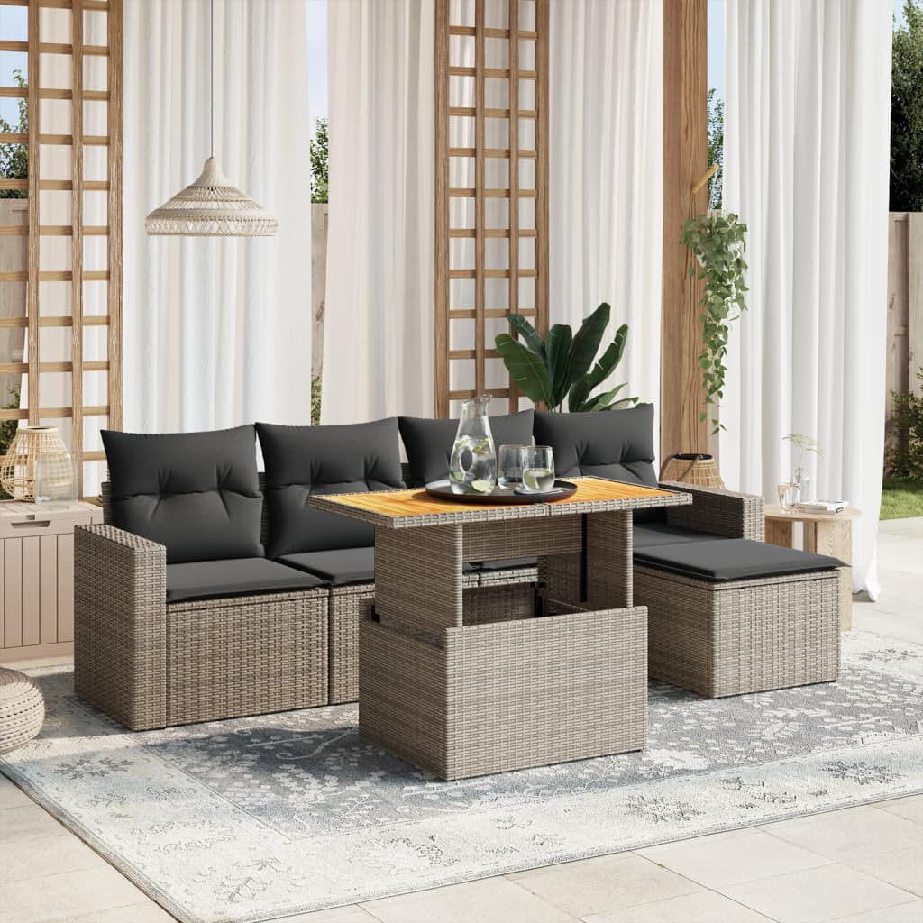 8721102560828_m_en_hd_1 vidaXL 6 Piece Garden Sofa Set with Cushions Grey Poly Rattan - Image 1