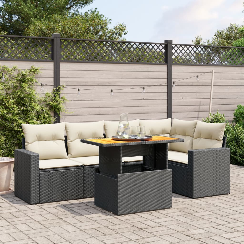 8721102560927_m_en_hd_1 vidaXL 6 Piece Garden Sofa Set with Cushions Black Poly Rattan - Image 1