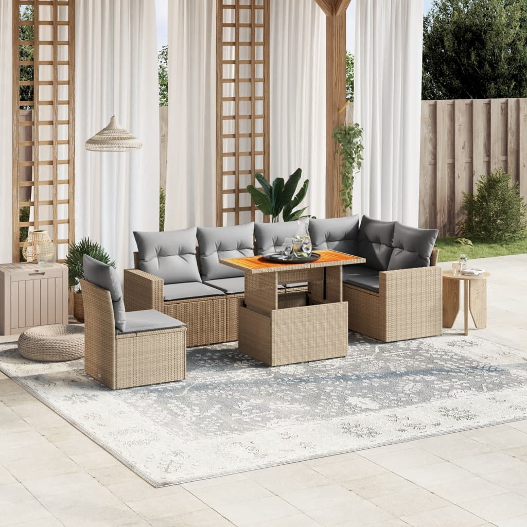 8721102561306_m_en_hd_1 vidaXL 7 Piece Garden Sofa Set with Cushions Beige Poly Rattan - Image 1