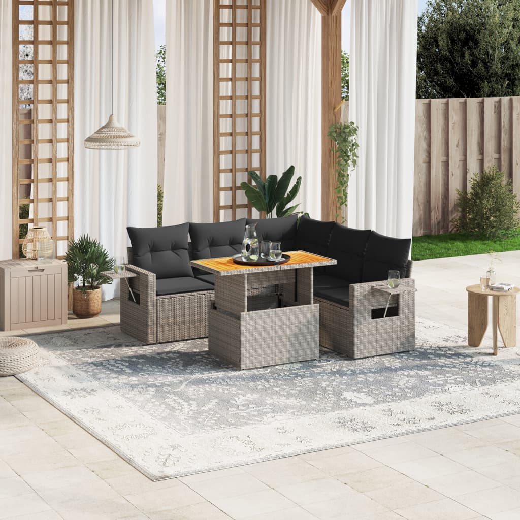 8721102565441_m_en_hd_1 vidaXL 6 Piece Garden Sofa Set with Cushions Grey Poly Rattan - Image 1