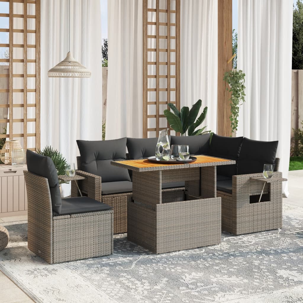 8721102565519_m_en_hd_1 vidaXL 6 Piece Garden Sofa Set with Cushions Grey Poly Rattan - Image 1