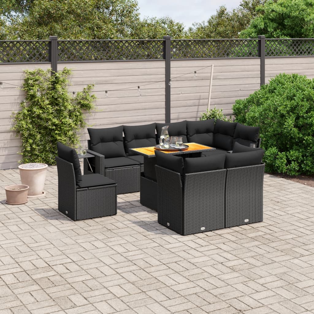8721102566370_m_en_hd_1 vidaXL 9 Piece Garden Sofa Set with Cushions Black Poly Rattan - Image 1