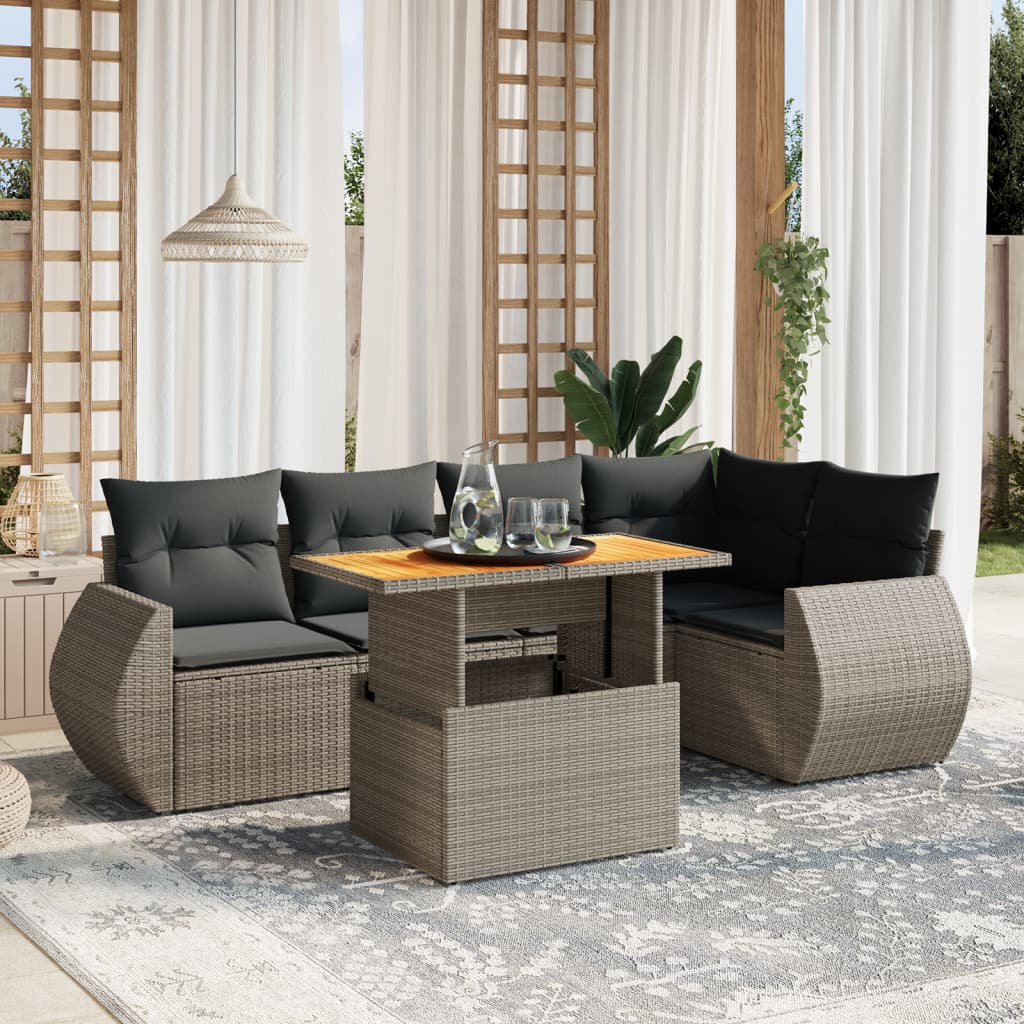 8721102569784_m_en_hd_1 vidaXL 6 Piece Garden Sofa Set with Cushions Grey Poly Rattan - Image 1