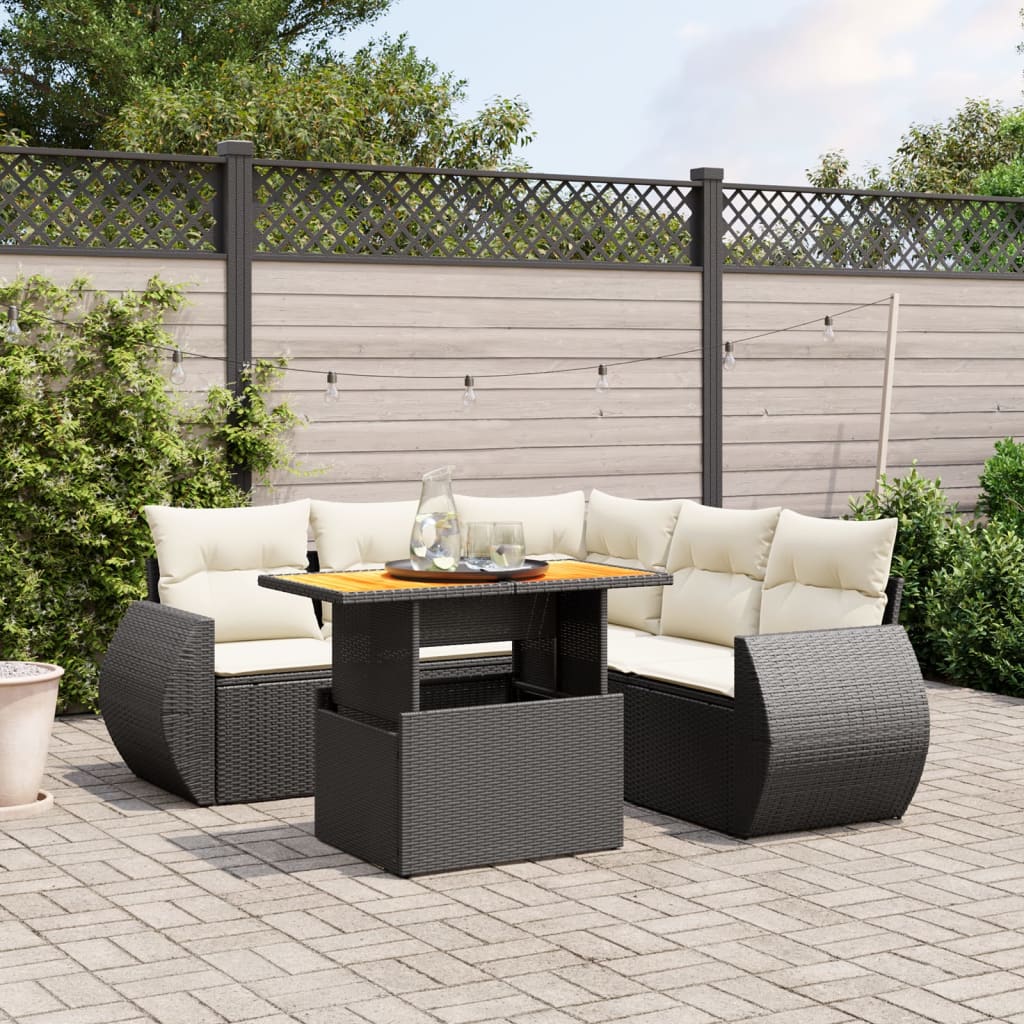 8721102569814_m_en_hd_1 vidaXL 6 Piece Garden Sofa Set with Cushions Black Poly Rattan - Image 1