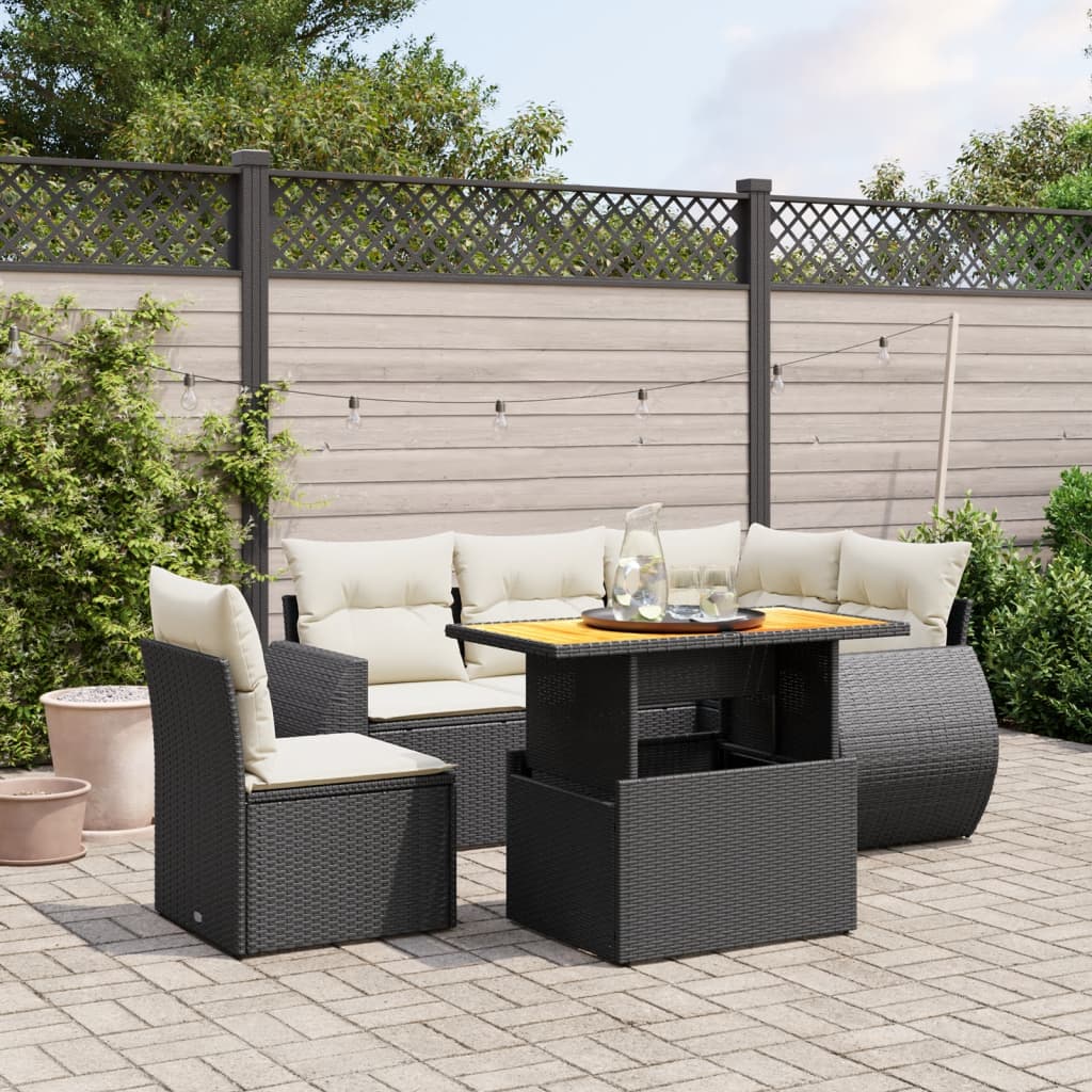 8721102569883_m_en_hd_1 vidaXL 6 Piece Garden Sofa Set with Cushions Black Poly Rattan - Image 1