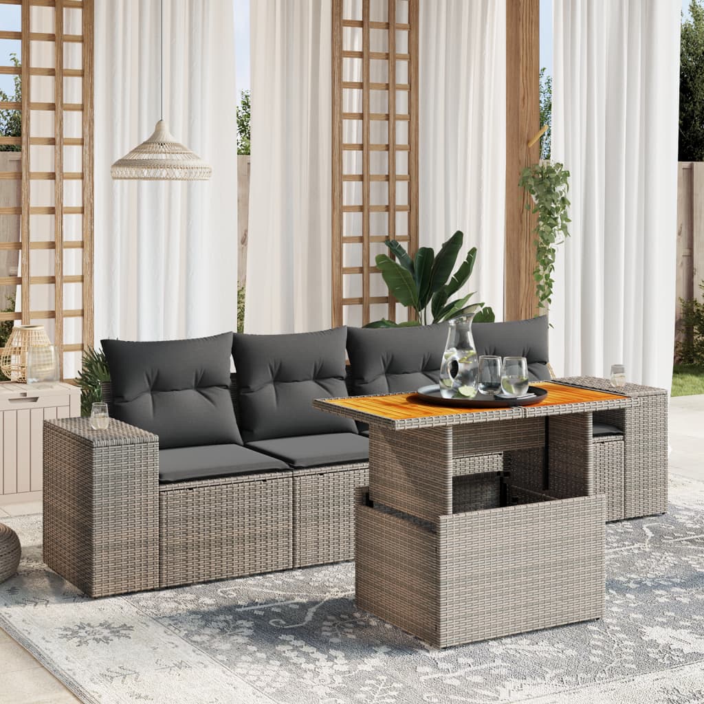 8721102573071_m_en_hd_1 vidaXL 5 Piece Garden Sofa Set with Cushions Grey Poly Rattan - Image 1