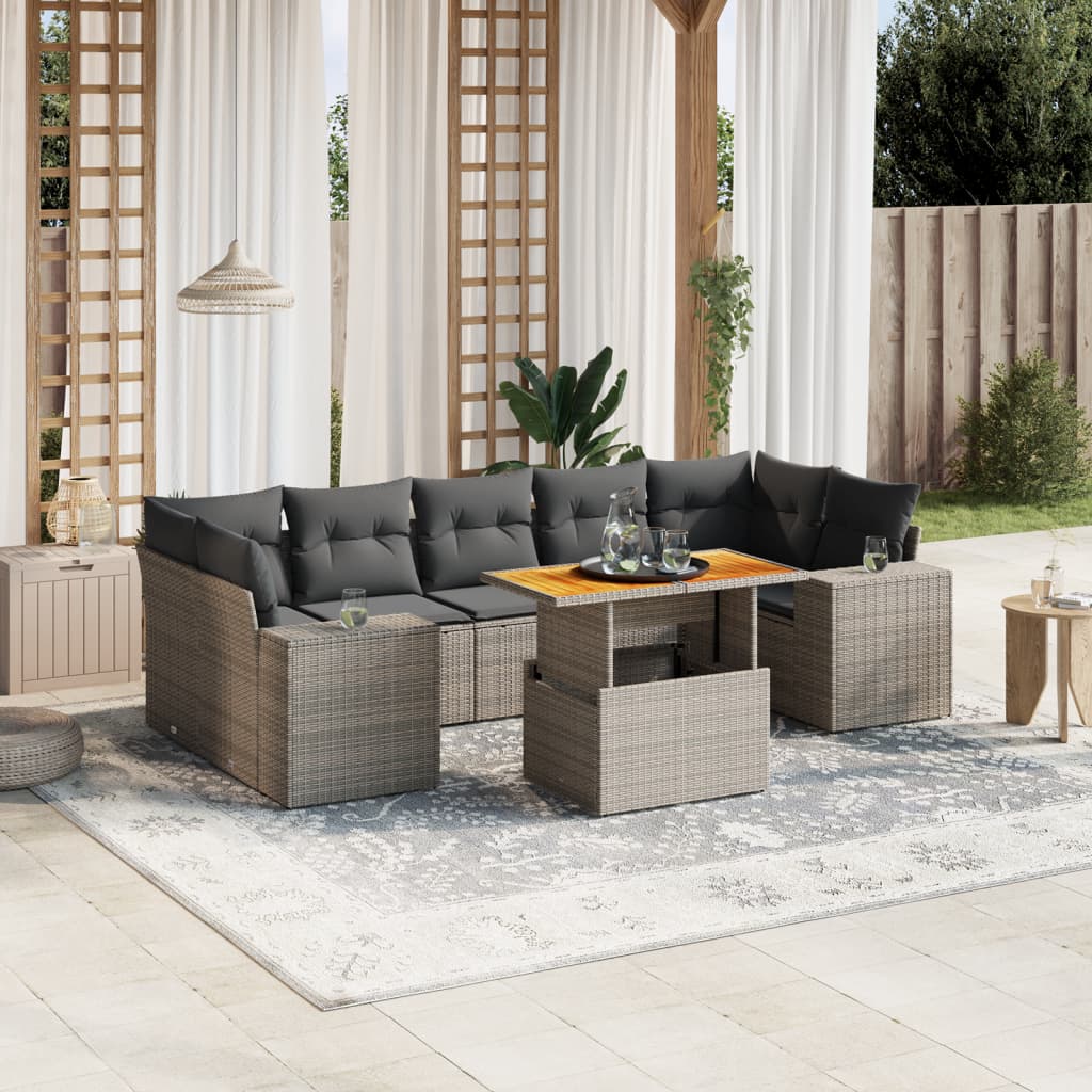 8721102573422_m_en_hd_1 vidaXL 8 Piece Garden Sofa Set with Cushions Grey Poly Rattan - Image 1