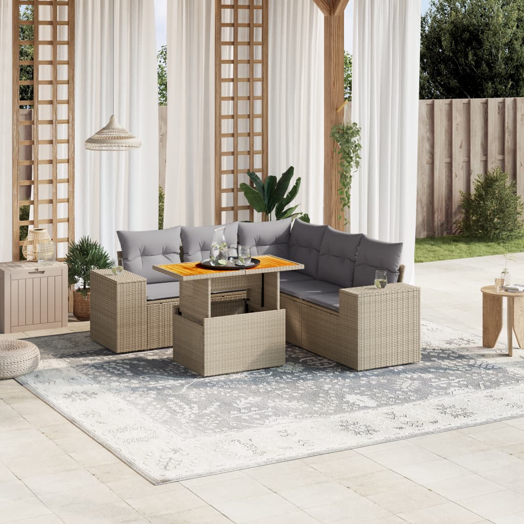 8721102574252_m_en_hd_1 vidaXL 6 Piece Garden Sofa Set with Cushions Beige Poly Rattan - Image 1