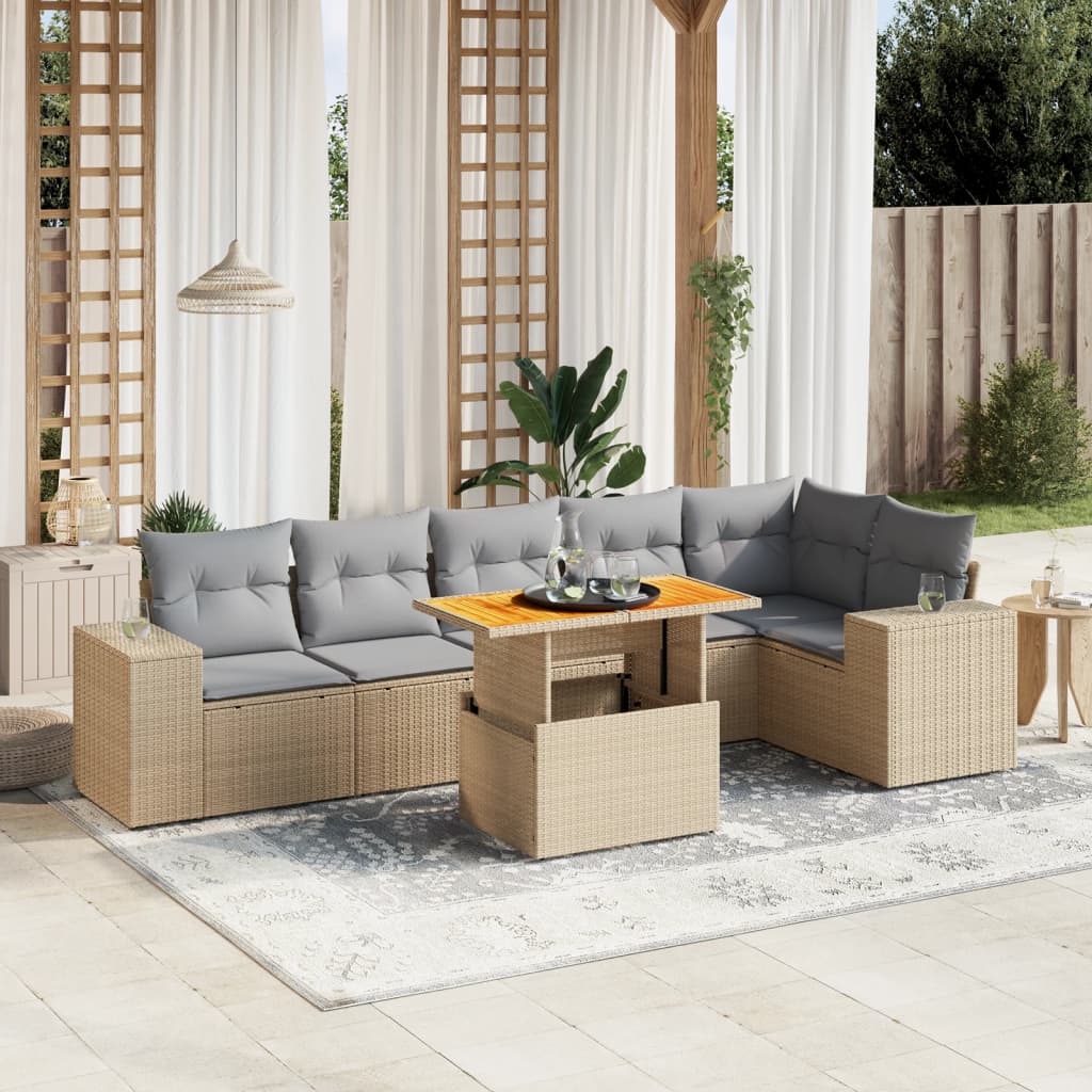 8721102574399_m_en_hd_1 vidaXL 7 Piece Garden Sofa Set with Cushions Beige Poly Rattan - Image 1