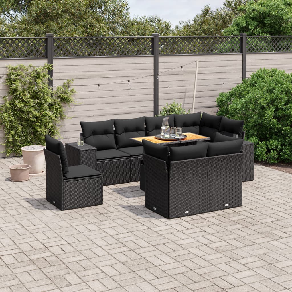 8721102575198_m_en_hd_1 vidaXL 9 Piece Garden Sofa Set with Cushions Black Poly Rattan - Image 1